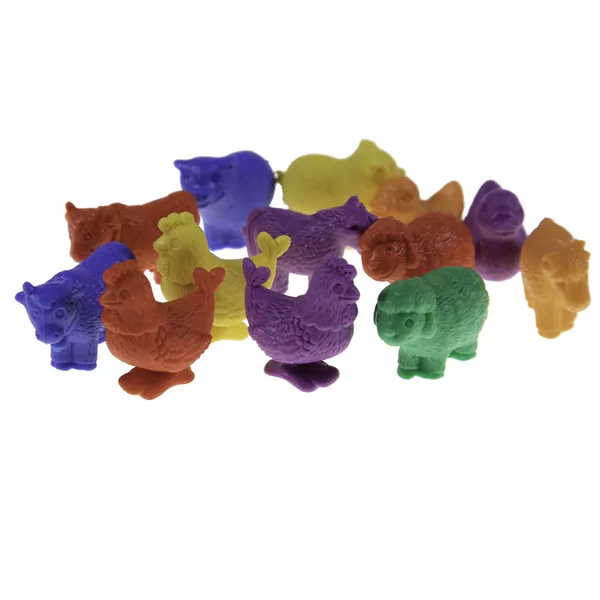 72 farm animal counters 3 to 3,4 cm 6 colors
