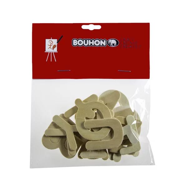 Zakje met 26 houten letters +/- 25 mm