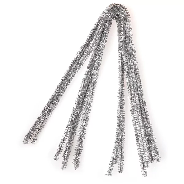 10 pcs glitter chenille stems silver 50 cm x 8 mm